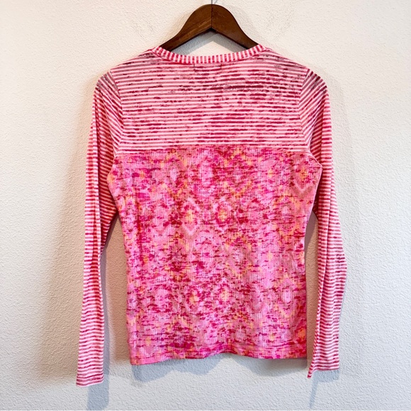 prAna Lottie Y2K Pink Striped Tie Dye Long Sleeve Crew Organic Cotton Top S - Picture 6 of 7